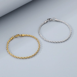 Elegant 18k gold and silver stainless steel twisted rope chain bracelets for men and women