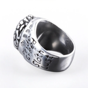Vintage stainless steel ring featuring Seven Deadly Sins engraving in a punk gothic style