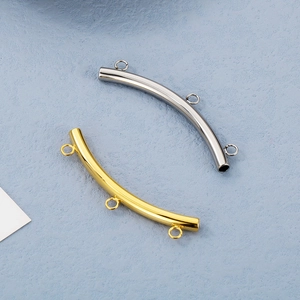 Silver and gold stainless steel curved tube charms with three rings for DIY jewelry