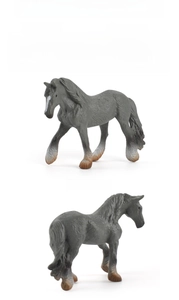Detailed views of a solid dark grey miniature horse model toy with clear texture