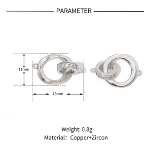 Technical drawing of a 18x11mm copper zircon jewelry clasp with weight and size specs