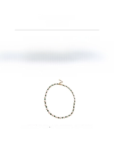 Detail view of natural green stones and pearls necklace with copper lobster clasp and chain