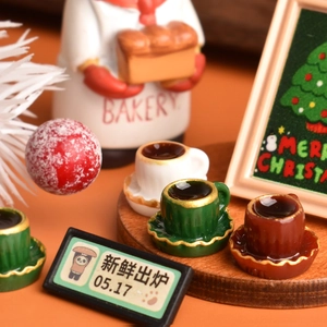Miniature Christmas coffee cup and saucer set for dollhouse DIY resin accessories