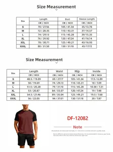 Detailed size chart for men's Henley short sleeve t-shirt and shorts two-piece casual set