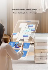 Detail of smart vacuum storage bag with QR code scanning for digital clothing organization