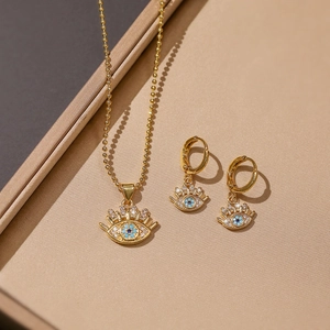 Evil Eye Necklace And Earrings Jewelry 18K Gold Plated Copper With Zircon Inlaid Fashion Commuting For Women Elegant Gift