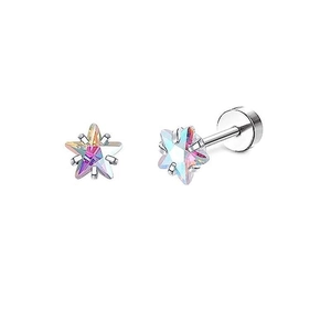 Star-shaped stainless steel stud earring with iridescent crystal and screw flat back