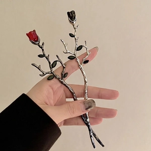 Gothic Rose Flower Branch Hair Stick Alloy Rhinestone Vintage Antique Style Hair Bun Accessories For Women Elegant