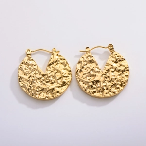Fashion gold hammered hollow leaf geometric earrings with textured metallic finish