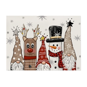 Detail of Christmas table mat featuring Santa, reindeer and snowman in cartoon style