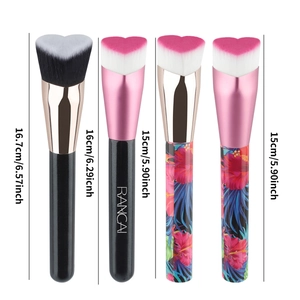 Heart-shaped BB cream foundation brushes with soft bristles in floral and black designs