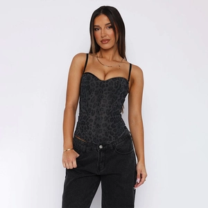 Slim fit leopard print corset top for women with stylish camisole straps for summer wear