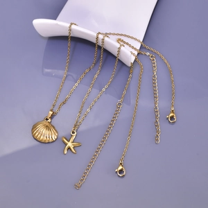 18K gold plated stainless steel necklaces with starfish and seashell pendants set