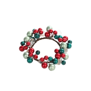 13CM Christmas candle ring wreath with red and green berries for festive table decor