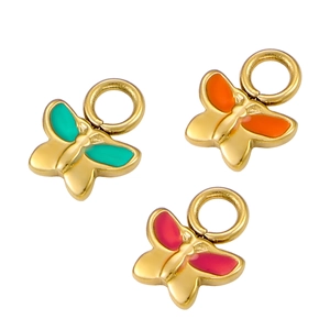 Golden stainless steel butterfly pendants with colorful enamel inlay for jewelry making