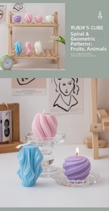 Detailed close-up of colorful spiral geometric scented candles for home decor