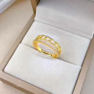 Gold plated open chain ring with double layer design and micro-set cubic zirconia stones