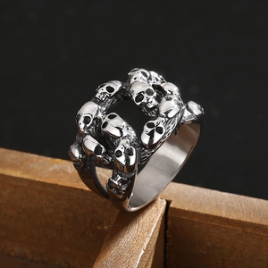 Bague tête de mort punk gothique en argent au fini vintage pour bijoux d'Halloween homme