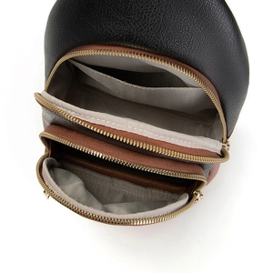 Borsa a tracolla in pelle PU nera e marrone con scomparti multipli e chiusura lampo
