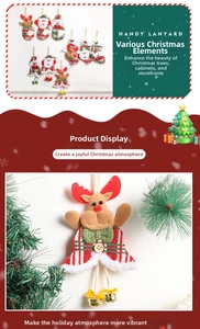 Detail of Christmas Santa and Reindeer hanging ornaments with bells and wood buttons