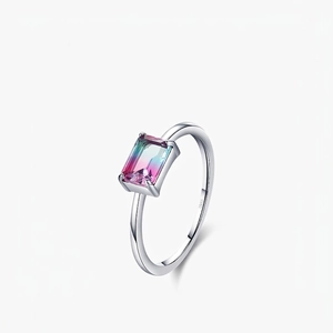 Elegant 925 Sterling Silver Ring Gradient Rectangular Gemstone Simple Geometric Jewelry For Women