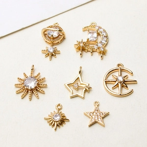 Sun Moon Star Planet DIY Pendants Copper Gold Plated Cubic Zirconia Celestial Charms For Jewelry Making Necklaces Earrings