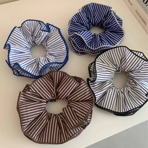Chouchous en Tissu Rayé Grands Élastiques à Cheveux Bandeaux Élastiques pour Femmes Accessoires de Coiffure Décontractés à la Mode