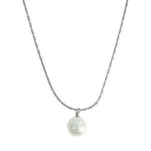 Elegant French style silver snake chain necklace with a lustrous single pearl pendant