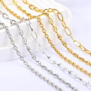 Polished gold and silver stainless steel DIY jewelry chains in geometric and bean styles