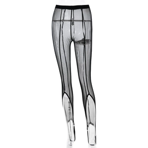 Leggings en mesh transparent noir à taille haute avec détails évidés et sous-pieds