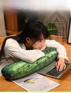 Macro detail of plush cucumber pillow texture used as a comfortable laptop arm support