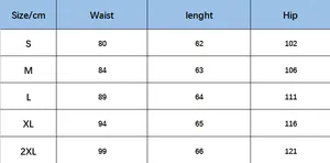 Size chart for loose multi-pocket denim overalls showing waist and hip measurements