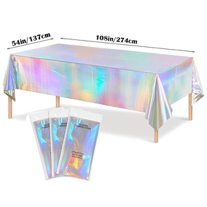 Holographic laser silver plastic tablecloth 54x108 inches for parties and celebrations
