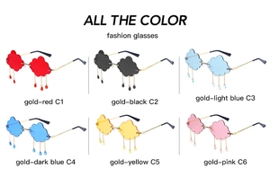 Frameless cloud-shaped sunglasses in six colors with gold metal temples and rain pendants