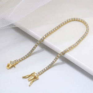 Classic S925 silver tennis bracelet with gold finish and sparkling white zircon stones