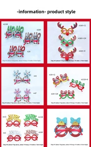 Detailed view of assorted Christmas glasses with glitter deer antlers and festive motifs