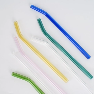 Set of colorful heat-resistant borosilicate glass drinking straws in various vibrant colors