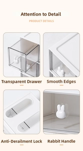 Detail of desk organizer with rabbit handles and anti-derailment transparent drawers