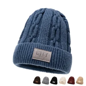 Warme dikke kabelgebreide wintermuts voor heren en dames met zachte fleecevoering