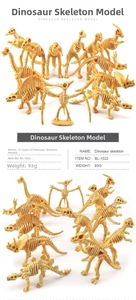 Set mit 12 detaillierten Dinosaurier Skelett Modellen mit Maßen und Gewicht 93g