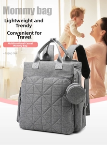 Waterproof gray quilted mommy backpack shown in a modern home lifestyle setting