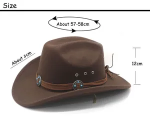 Size chart for western cattleman hat with 57-58cm circumference and 8cm wide brim