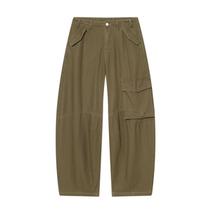 Women Cargo Pants High Waist Multi Pocket Loose Fit Cotton Twill Straight Leg Casual Streetwear Trousers Olive Green