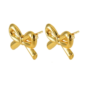Elegant gold-plated bow-shaped stud earrings in polished stainless steel for women