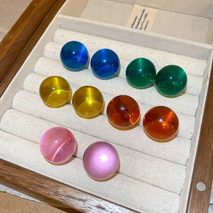 Minimalist resin round stud earrings with cat-eye effect in assorted candy colors