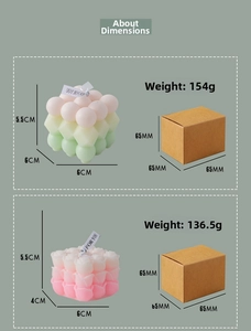 Detailed dimension guide for bubble cube and rose cluster flower scented candles