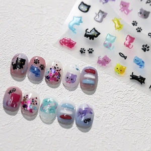 3D cartoon cat and paw print nail art stickers with embossed texture for DIY manicure