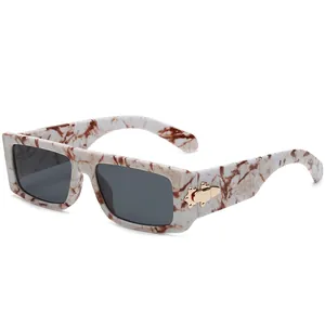 Retro Rectangle Sunglasses PC Frame UV400 Protection Small Frame Fashion Shades With Gold Metal Decor For Unisex