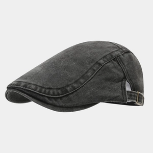 Béret rétro en denim lavé gris foncé avec boucles latérales réglables
