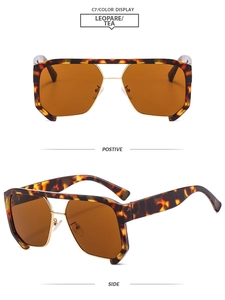 Lunettes de soleil léopard avec double pont et verres thé en double vue perspective